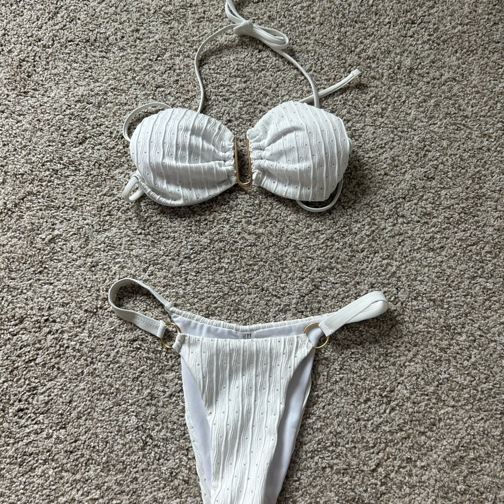 White Bikini Set with Gold Accents